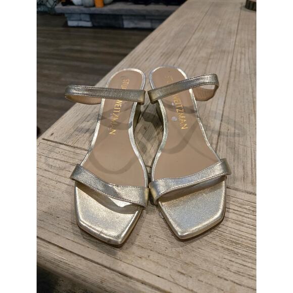 Stuart Weitzman Aleena Gold Wedge Sandals Women's Size 8B Slingback 438 MSRP - Picture 1 of 8